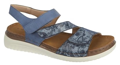 Shoe Tree Comfort Ladies Floral Pattern Touch-Close Fastening Two-Tone Design Lightweight Sandals (Navy, UK Footwear Size System, Adult, Women, Numeric, Medium, 4)