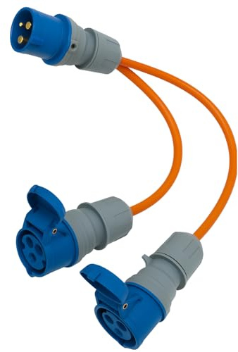 16 Amp Splitter Electric Cable – Male to Female 2 Way Splitter Caravan Hook Up Adapter for Camping, Caravans, Motorhomes, Catering Trailers and Generators 3 Pin Plug