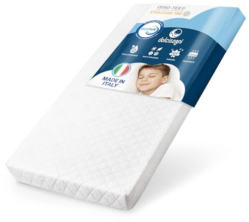 DOLCI SOGNI Matratze 90x190 cm für Kinder und Babybett, Atmungsaktive Kindermatratze mit Aloe Vera Bezug, Abnehmbar und Waschbar, Oeko-TEX® & CertiPUR™, 12 cm Höhe