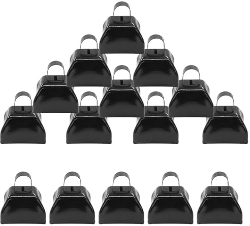 ISDVBUY 15 Pack 3 Inch Black Metal Cowbells -Cowbells Noise Makers Hand Percussion Cow Bells Loud Cowbells with Handle for Sports Games,Weddings and Parties