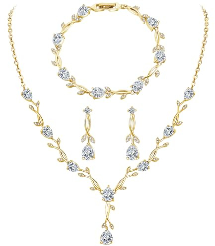 EPVOA Hochzeit Schmuckset für Damen, Halskette Armband Ohrringe Set mit Zirkonia, Liebes Geschenk Brautschmuck Hochzeit für Braut Brautjungfer