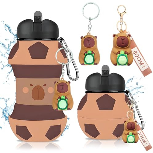 GlibberToy Borraccia Silicone Design Calcio per Bambini e Adulti, Capybara Borraccia Calcio con Portachiavi a Forma di Capybara, 550ml Bottiglia Adatta a Campeggio Viaggi Sport