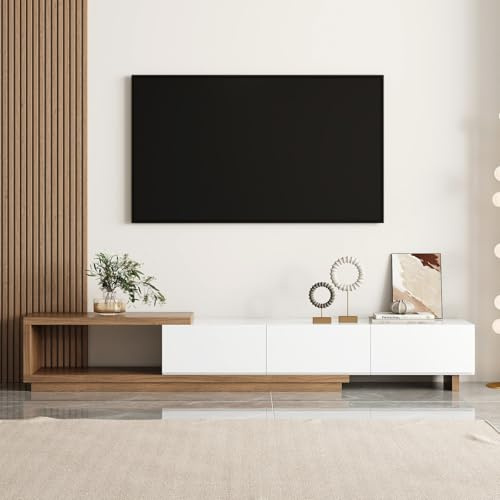Homary Erweiterbarer TV-Schrank 179-255 cm, TV-Möbel mit 3 Schubladen | 179-255 cm Erweiterbar, 3 Schubladen Stauraum, Flexible Links-Rechts-Konfiguration,Wohnzimmer Möbel