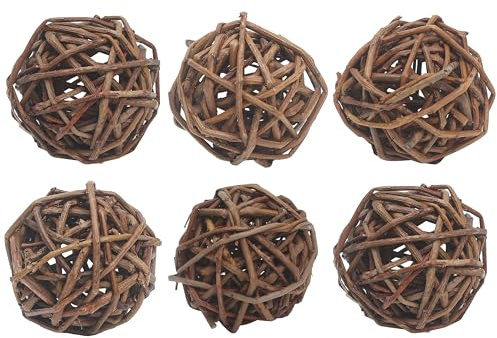 6pcs Willow Balls for Guinea Pig/Rabbits/Bunny, Chew Toys, 2.1-2.3 Natural Branch Wicker Enrichment Treat for Busy Activity & Dental Health, for Chinchillas, Hamsters, Gerbils, Mice, Small Animal Pet