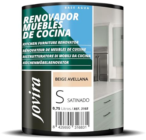 JOVIRA PINTURAS Pintura renovadora para Muebles de Cocina, acabado satinado al agua. Especial para renovar muebles de cocina, puertas, baños, etc. (750 ml, Beige Avellana) T