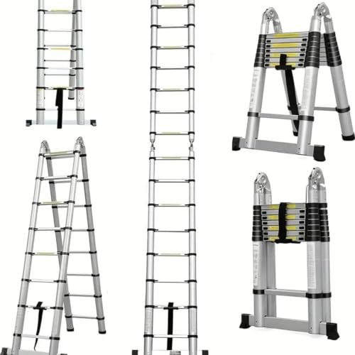 TUFFMATE Telescopic Ladder 5.6m Multi Purpose with Stabiliser, 264cm + 264cm, A Frame or Straight, Multi Purpose Combination Extension Step Ladder