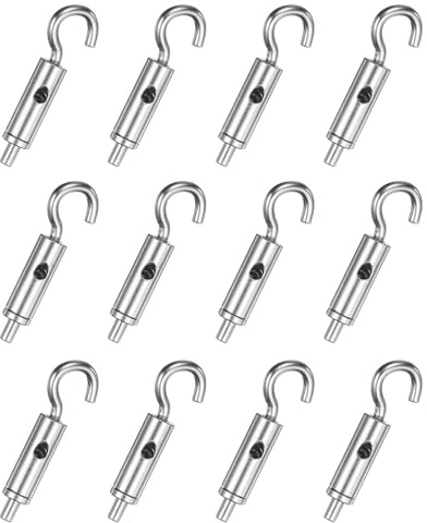 PATIKIL 12 Pcs Portable Hook & Eye Turnbuckle Tension, Steel Wire Rope Hanger Open Body for 3/64-1/16 Dia for Cable Guide Wire Rope Light Hanging Suspension Accessories, Silver