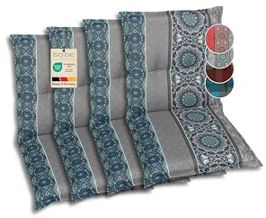 GO-DE Textil Bequeme und attraktive Polsterauflagen für Niederlehner-Gartenstühle (4er-Set, Ornamentstreifen blau, Niederlehner)