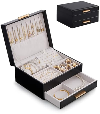 Lolalet 2 Ebenen Schmuckkästchen Schmuckaufbewahrung | Schmuckkoffer Jewelry Organizer Schmuckbox für Ringe Ohrringe Halsketten