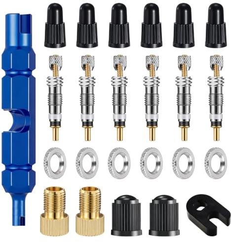 LumenPoles Fahrradventil Adapter, Langlebig Ventil Adapter, 24 Stück | mit Ventileinsätze, Ventiladapter, Ventilkappen, Ausbauwerkzeug, Französisches Ventil für Mountainbikes Scooter Rennrad