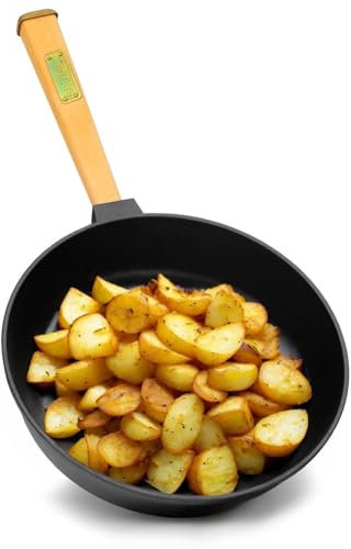 4BIG.fun Bratpfanne aus Gusseisen 20 cm BRIZOLL mit Holzgriff abschraubbar geeignet für alle Herdarten Induktion