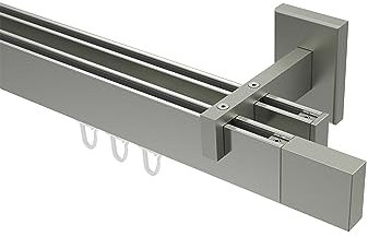 INTERDECO Innenlauf-Gardinenstange eckig 14 x 35 mm 2-läufig, kantige Innenlaufstange aus Metall, Edelstahl-Optik, zur Wandmontage, Typ 10212921, 100 cm