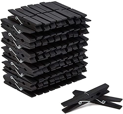 Juvale Pinzas de madera para colgar ropa y ropa interior, pinzas de madera para manualidades y clips de fotos, fuerte agarre de resorte y mini pinzas para ropa, paquete de 100, 4 pulgadas, color negro