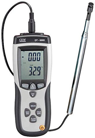 Anemometer, Hot Wire, USB, Air Velocity Range 0.1m/s to 25m/s, External Depth 50mm, External Height 210mm, External Width 75mm, Operating Temperature Max 50°C, Operating Temperature Min 0°C, Relative,