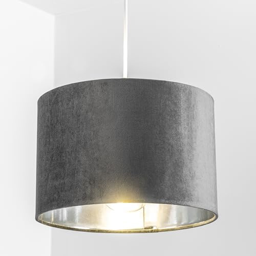 CGC Lighting Moderner Lampenschirm aus Samt, trommelförmig, 30 cm, für Schlafzimmer, Esszimmer, Wohnzimmer (Grau)