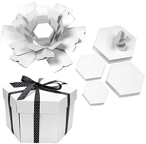 Explosion Box Überraschungsbox Sechseckig DIY Fotoalbum Scrapbooking Faltbare Geschenkbox Bomb Box Geschenk for Geburtstag Valentinstag Hochzeit (Weiß)