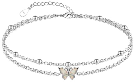 CHIC & ARTSY Womens Fußkettchen 925 Sterling Silber erstellt Opal geschichtet Fußkettchen Armband zierlich Perlen Kette Fußkettchen