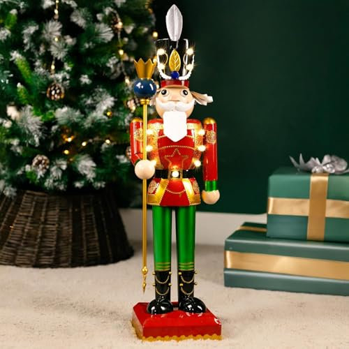 Marco Paul Extra Large 120cm LED Christmas Nutcracker Decorations Battery Operated Xmas Nutcracker Soldier with Auto Timer Light Up Christmas Figures Indoor Festive Ornament