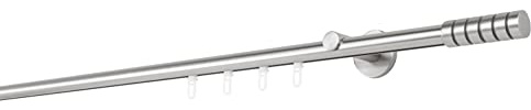 ondeco Gardinenstange auf Maß Innenlauf 20mm Rille 1-lauf Vorhangstange Wandträger 6,5cm Stilgarnitur Gleiter für Vorhänge Edelstahl-Optik 100cm