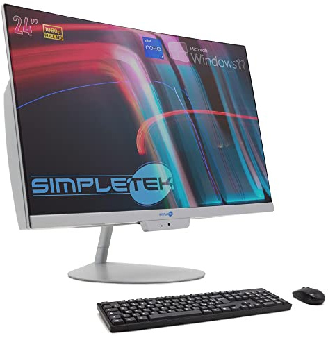 SIMPLETEK AiO All in One 24 Incurvé i7 Windows 11 FHD 16 Go RAM SSD 480 Go Webcam intégrée WiFi5 Bluetooth4.2 | Ordinateur de bureau incurvé PC
