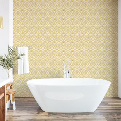 ABAKUHAUS Abstrakt abziehbare & klebbare Tapete für Zuhause, Vintage Boho Verziert, selbstklebendes Wohnzimmer Küchenakzent, 33 cm x 180 cm, Gelb weiss