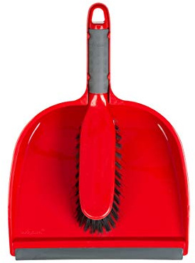 Heavy Duty Large Plastic Dust Pan & Brush Combo Sweeping Brush Set Unassembled Soft Rubber Handle Flat Sweeper Duster Portable Cleaning Brush Dustpan Garden Indoor/Outdoor Cleaning Scoop (Red)