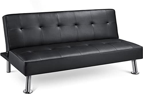 Yaheetech Divano Letto Reclinabile con Seduta Imbottita in Ecopelle Convertibile in Letto 105° - 180° Mobile Regolabile da Soggiorno Salotto Stanza Ospiti Arredamento per Riposo Nero