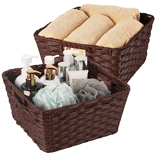Onlytak Wicker Storage Baskets, Baskets for Shelves, Toilet Paper, Woven Storage Baskets for Organizing, Brown, 12 x 12 x 6, 2-Pack
