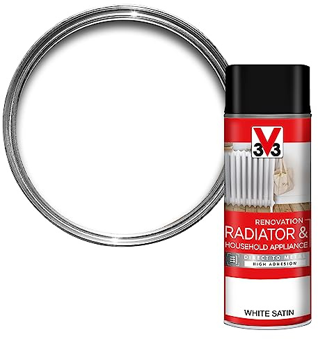 V33 Renovation Radiator & Household Appliance Paint - Direct to Metal & PVC - High Adhesion - Resistance to Temperature Variations - Spray - White Satin 400ml