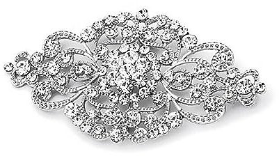 USTNIR Broche en Forme de Couronne en Cristal Argenté - Vintage Magnifique pour Mariage, Déco à la Mode, Fleur Nuptiale, Ruban - Cadeau de Fête pour Homme et Femme