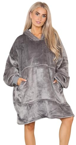 Hooded Blanket with Ultra Soft Sherpa Lining Warm Cosy Blanket Oversized Thermal Throw Hoodie (Charcoal Grey)