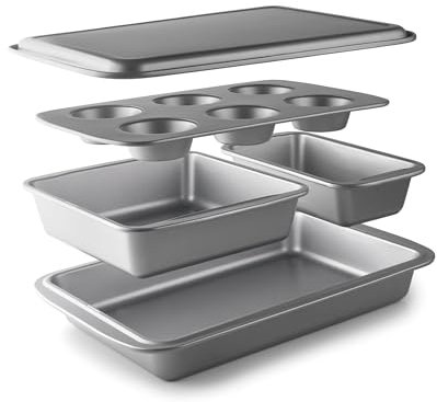 LACOR - 68461 - Set di 5 Stampi, Stampi per Pasticceria, Stampo per Muffin, Stampo Quadrato, Stampo per Torte, Pirofila, Senza PFOA, Adatto al Forno, Frigorifero, Congelatore, Acciaio al Carbonio