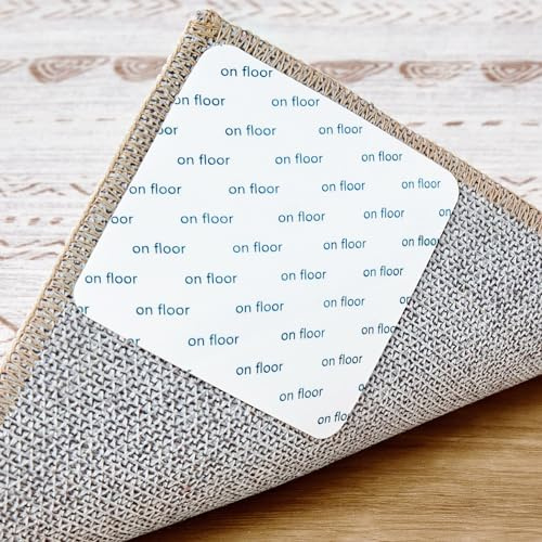 Nakagishi Rug Tape Rug Sticker for Hardwood Floors - 12 PCS Anti Slip Rug Grips Rug Stickers for Wood Floor Carpet Stickers for Area Rugs to Prevent Sliding - White