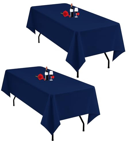 2er-Pack Blau Tischdecken, 153 x 260 cm, rechteckige marineblaue Polyester-Tischdecken für 1,8 m große Tische, waschbar, marineblaue Tischdecke, rechteckig für Hochzeitsfeier, Bankett