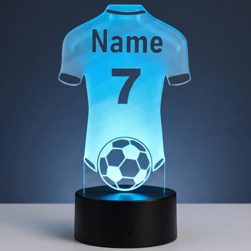 Optechvisual Personalisierte Fußball Trikot Lampe – LED Nachtlicht mit Name | Fußball Geschenk für Spieler & Fans, 16 Farben, dimmbar, Fernbedienung, Trikot Design, Made in Germany