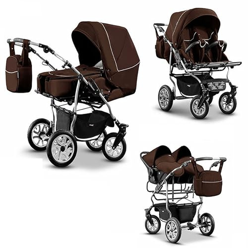 Zwillingskinderwagen 3 in 1 City Twin inkl. Autositze - 15 Teile - in 19 Farben