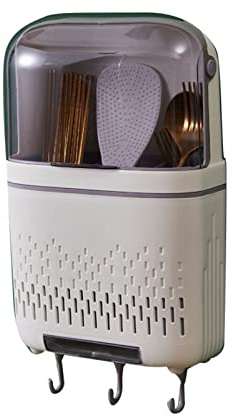 Appendiabiti da Cucina, Appendiabiti per Organizzatore di Posate, Portaposate per Contenitore per Bacchette, Scolaposate Compartimentale Impermeabile Antiruggine con Coperchio, per Cucina e(Bianco)