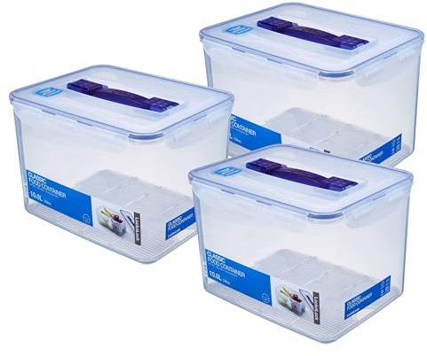 LocknLock Dosen 3er Set HPL886 Vorratsdosen mit Griff und Ablaufgitter 10 L Maße (LxBxH): 295 x 230 x 203 mm - Lebensmittelbehälter Futter Box Katzenfutter Aufbewahrungsbox - Lock and Lock Dosen