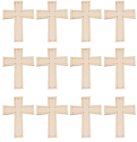 SEWACC 12 Stück Kreuz-Hängeornamente Aus Holz Unlackiert Kreuzförmige Holzausschnitte Holzscheiben Verzierungen Mit Löchern Für Heimwerker Geburtstag Ostern Halloween