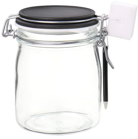 Einkochwelt 79173 Lot de 4 bocaux en verre transparent à étrier 750 ml avec champ de craie, pot à confiture, pot de conservation en verre avec stylo et éponge