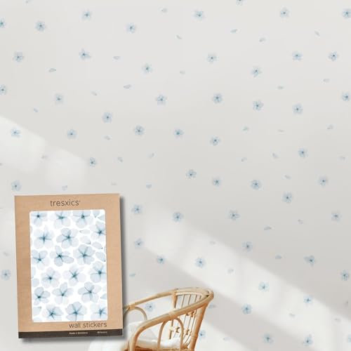 Adesivi Murali Bambini | Adesivi Cameretta Bambino Bimba Fiori Acquerello | Effetto Carta da Parati Adesiva Adesiva | Copre 9 m² | 108 fiori y 90 petali | TRESXICS (Blu)