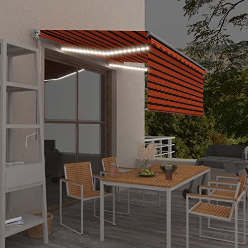 Homgoday Gelenkarmmarkise Markise Manuell Einziehbar Balkonmarkise Sonnenmarkise mit Jalousie& LED, Sonnenschutz, Höhen und Winkel Verstellbar, für Balkon Fenster 3,5x2,5 m Orange Braun