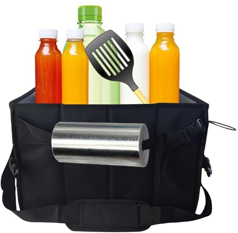 Zuasdvnk Camping-Utensilientasche, stabiler Griff, Grill-Aufbewahrungsbox, großes Fassungsvermögen, Kochutensilien-Organizer mit Netztaschen, Bestecktasche für Grillliebhaber, , Schwarz , Refer