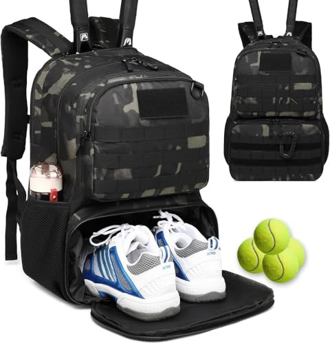 BlesMaller Mochila de Tenis para Mujer/Hombre con Compartimento para Zapatos y Protector de Raqueta, Bolsa de Deporte táctica para Bádminton, Squash, Pelotas de Palas de Pickleball