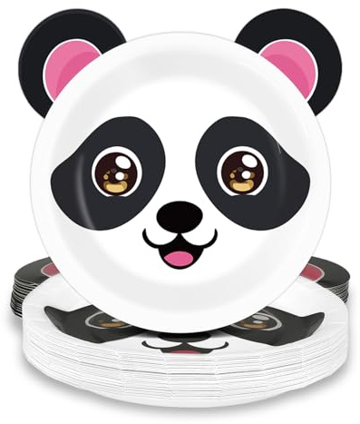 Justforjoyful 48Pcs Panda Birthday Party Supplies Panda Paper Plates Disposable Panda Dessert Dinnerware Panda Themed Party Decorations Panda Tableware Decor for Cartoon Party Decorations Baby Shower