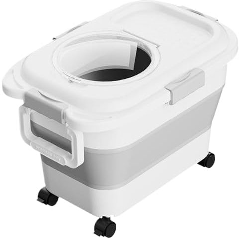 Kalastussaari Dog Food Storage Container 15kg/33lb Foldable Airtight Dog Food Container with Handle & Wheels Clear Flip Lid Dampproof Wide Mouth Pet Food Storage Containers for Home