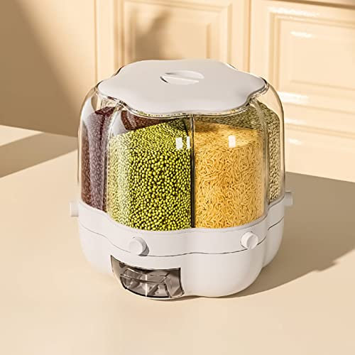 ZXXHNNAIHG Rice Bucket,360° Rotating Dispenser,6 In 1 Storage Container Cereal Grain Rice Dispenser,Kitchen Use Round Rice Storage Container,for Small Grains,Beans,Rice