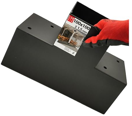 LUN FIX T-Verbinder 100x100 Stahl verzinkt 102x206x306x2 mm schwarz | schwarz pulverbeschichtet, Pfostenverbinder, Holzverbinder, Pfostenträger, Eckverbinder für Pergola, Carport, Zaun