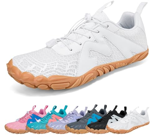 AONEGOLD Herr dam barefoot skor minimalistiska skor barfota halkfria skor för fitness lättviktsspår sko Gr36-47, A83 vit, 37 EU