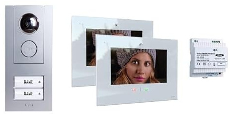 m-e Video Türsprechanlage 2 Familie – Sprechanlage mit Kamera für Zweifamilienhaus – WLAN & App-Anbindung – 7 Zoll Touchscreen, Nachtsicht & digitaler Bildspeicher - 4 Draht (Silber/weiß)